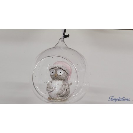 Boule en verre avec hibou au bonnet rose – Dèkoratief