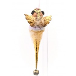 Suspension ours ange dans un cône avec grelot - 17 cm