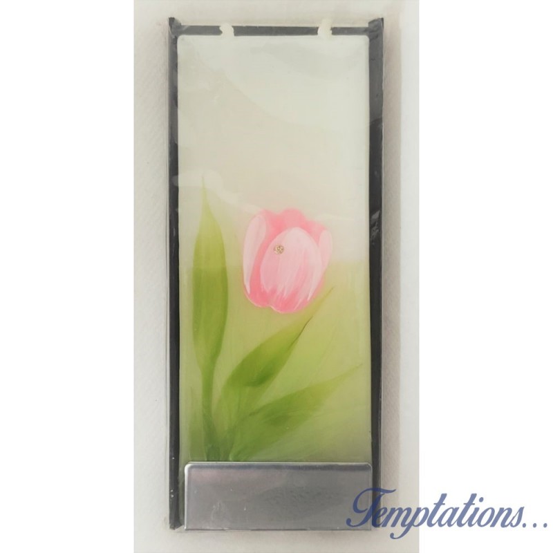 Bougie plate tulipe rose - Flatyz