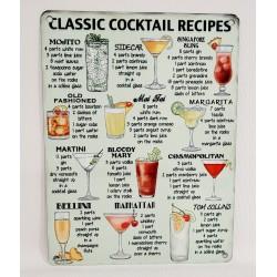 Plaque en métal Classic Cocktail Recipes